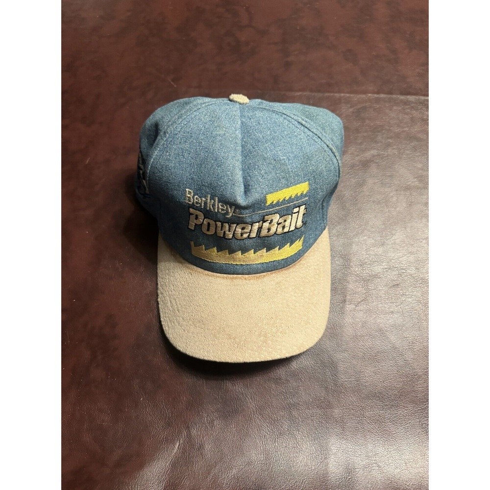 Vintage Berkley Power Bait Snapback Hat Fishing Denim Retro Bass Fish 90s